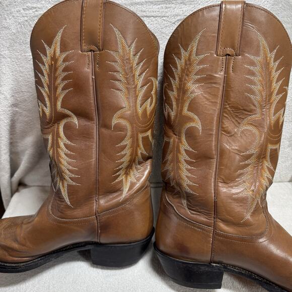 Tony Lama Leather Boots Men 10 EE Brown Cowboy Western Pointed Toe Embroidered - Picture 5 of 16